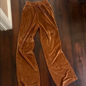 Velour Wide-Leg Track Pants - Brown